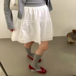 [보니제이]프릴 펀칭 밴딩 키작녀 레이스 스커트 캉캉치마 셔링