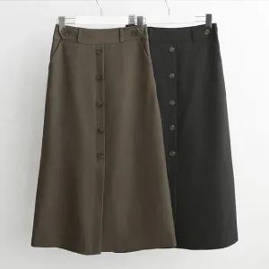 여성 A라인 버튼 롱스커트 앞트임 밴딩 오피스 정장스커트