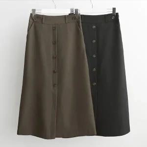 [신세계라이브쇼핑][옷자락] 여성 A라인 버튼 롱스커트 앞트임 밴딩 오피스 정장스커트