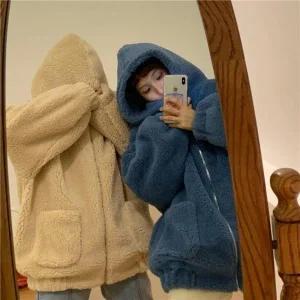 [다잇템] 여자 덤블 후디 주머니 캐쥬얼 양털 집업 점퍼_22815936_588872