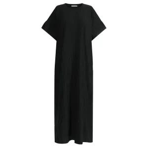 [샵앤]프릴주름 여성 라운드 데일리 이지웨어 H라인 반팔 롱원피스 LL-WDR-11873-블랙