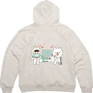 프린트티셔츠 후드티 뒷면 병원 마스크 목발 친절 안심 디자인 옷