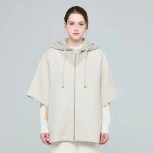알파카 블렌드 니트 후드 판초형 세이지 코트 (UFKWCO46JN-L/BEIGE)