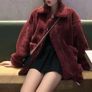 [하프클럽/]여자 덤블 무지컬러 주머니 카라넥 양털 점퍼