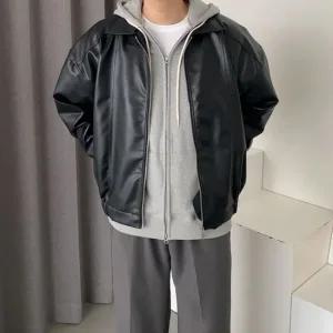 프리미엄 비건 절개 포인트 레더 미니멀 벌룬 오버핏 라이더 블루종 자켓 점퍼 2 color