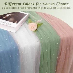 75X300CM 웨딩 Peral Tulle 테이블 러너 10FT Sheer Voile 다이닝 장식 결혼식 약혼 기념일 크리스마스