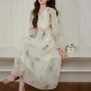 프리지아허리스트링브이넥롱원피스 LU00176