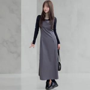 여성 백오픈 X라인 뷔스티에 A라인 롱 드레스