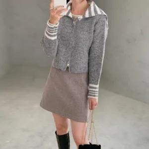 [다잇템] 여성 2WAY 집업 덤블 스웨터 단가라 세라카라 카디건_22862511_588872