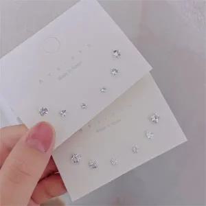 귀걸이 은침 세트 미니 데일리 투명 S925 아기자기 큐빅 크리스탈 반짝 고급 포인트 정장 스퀘어 라운드