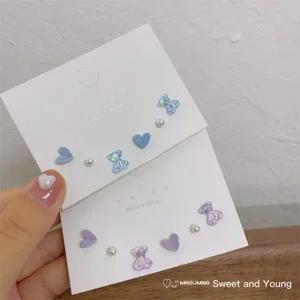 귀걸이 은침 곰돌이 테디베어 세트 미니 데일리 투명 S925 아기자기 하트 블루 퍼플 진주 큐빅 아크릴 신상