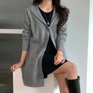 여성 원버튼 데일리 긴팔 후드 니트 롱가디건 21DS-WCD-4879-베이지