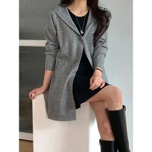 [하프클럽/샵앤]여성 원버튼 데일리 긴팔 후드 니트 롱가디건 21DS-WCD-4879-베