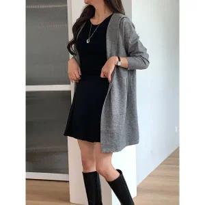 [하프클럽/샵앤]여성 원버튼 데일리 긴팔 후드 니트 롱가디건 21DS-WCD-4879-블