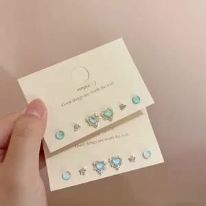 귀걸이 은침 세트 미니 진주 하트 링 데일리 은 S925 블루 포인트 나비 그린 원석 별 원형 아이돌 피어싱