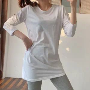 [하프클럽/]순면 루즈 베이직 슬라브 긴팔 롱티셔츠