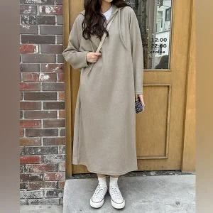 핫핑 빌리어 오픈카라 골지 후드롱원피스