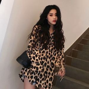 여성 호피무늬 셔츠 양기남방 여 chic 가을 루즈핏 레오파드 셔