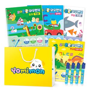 요미몬 와우펜북 4종 패키지 (한글+숫자+영어+미술) / 글씨,그림이 자동으로 사라지는 워크북 / 선물용 박스 포장