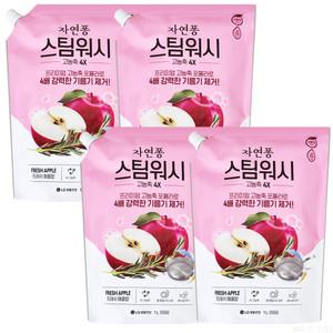 엘지생활건강 자연퐁 스팀워시 주방세제 애플향 리필 1L 4개