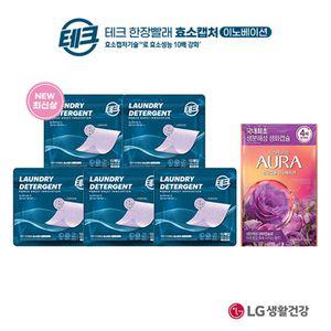 테크 한장빨래 효소캡처 라벤더 15매X5팩+아우라 생화캡슐 리필 680ml 자스민 머스크