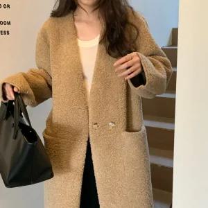 BANHANY 비시아 카라리스 버튼 포켓 양털 겨울 롱 코트 3color