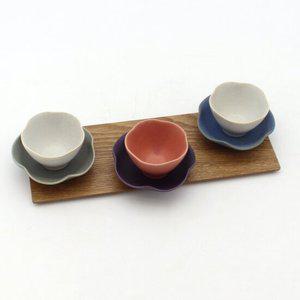 달소금 핸드메이드 도자기 무광 꽃잎찻잔세트(3color)