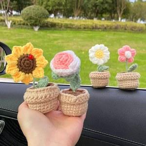 졸업꽃다발 졸업식 크로셰 꽃 장식 화분 미니 핸드 니트 꽃다발 손으로 짠 시뮬레이션 선물 데스크탑