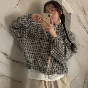 여자 퍼프 지지미 스트링 블루종 오버핏 점퍼