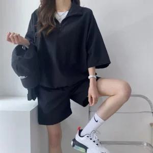 캐주얼 하프집업 바람막이 반팔반바지 상하세트 생활방수 캠핑룩 야외활동