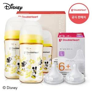 [더블하트] 모유실감 3세대 PPSU 디즈니 클래식 미키마우스 젖병 240mlx2개+젖꼭지2입