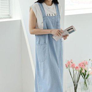 [다잇템] 여자 슬리브리스 주머니 썸머 데님멜빵 빅사이즈 롱원피스