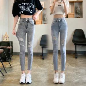 재입고 XZ-8921 / 여성청바지 스판데님 헤짐 슬림핏 스키니 9부 키작녀