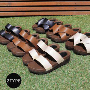 [바닐라슈][국내제작/2TYPE] 미크디 스트랩 통굽 웨지힐 슬리퍼(3cm)