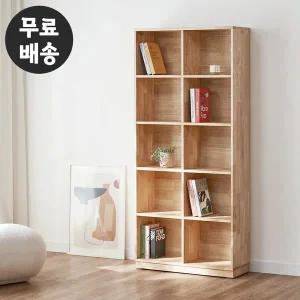[벤티스가구]솔렌 고무나무 원목 책꽂이 전면 책장 5단 높은 책장 오픈형 10칸 800 내츄럴