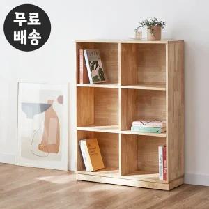 [벤티스가구]솔렌 고무나무 원목 책장 3단 책꽂이 아이방 책장 미니 작은 6칸 800 내츄럴