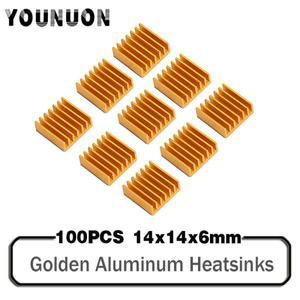 YOUNUON 100pcs 14x14x6mm 황금 알루미늄 방열판 14mm x 6mm 칩 CPU GPU VGA RAM LED IC 라디에이터 (3M 테
