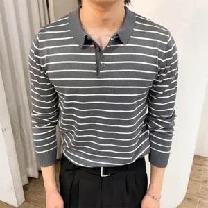 [다잇템] 남자 큰사이즈 카라긴팔티 FW 콘트라스트 줄무늬 티셔츠_18609413_588872