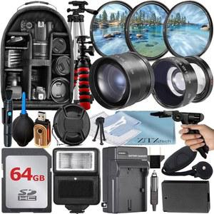 캐논 호환 EOS용 49mm 액세서리 번들: R50, R100, M5, M6 Mark II, M6, R10 + LPE17 배터리 64GB 메모리 카드 충전기 광각 망원 렌즈 백팩 삼각대 기타(24개 번들)