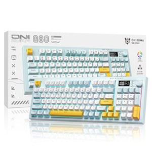 레인보우 백라이트가 장착된 무선 키보드 크리미 멤브레인, 3모드 연결(BT/2.4G/USB-C), LCD 화면 및 다기능 노브, 200H 배터리, 94개의 주요 PBT 키캡, 사무실/가정용 조용한 타이핑