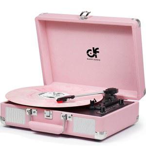 빈티지 핑크 여행 가방 레코드 플레이어 블루투스 USB 녹음 MP3 컨버터 스피커 스타일러스가 포함된 3단 턴테이블