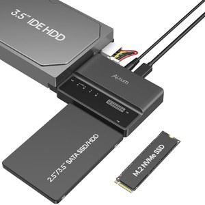 Alxum 3 in 1 공구 프리 PCIE M.2 SATA IDE SSD 인클로저 외장 10Gbps USB 3.2 타입 C 하드 드라이브 리더(2230/2242/2260/2280, 2.5인치 /3.5인치 SATA SSD 및 3.5인치 IDE HDD용)