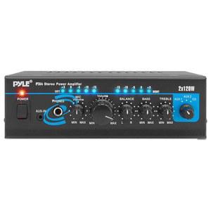 [미국배송] PYLE 2X120W 미니 2채널 홈 오디오 파워 앰프 - BLUETOOTH 5.1 스테레오 리시버(RCA/AUX/MIC 입력 포함) 헤드폰 잭 페이저/믹싱 모드 베이스/트레블 EQ PA 극장 및 스튜디오용 PTA4