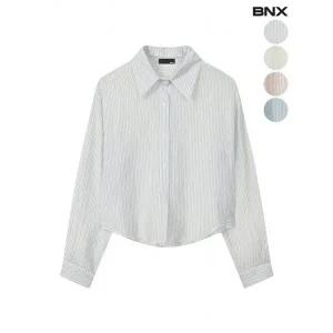 [BNX]여성 크롭 스트라이프 카라 셔츠