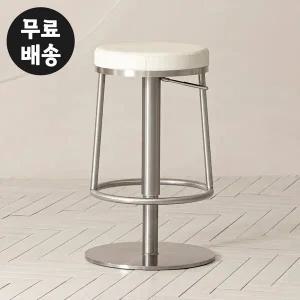 [벤티스가구]시온 가죽 원형 바체어 높이조절 홈바 의자 스탠딩 아일랜드 편한 식탁 보조(아이보리)