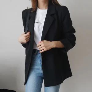 여성 베이직 심플 카라 자켓 블랙 테일러드 정장 기본자켓 오피스룩 하객룩 -WJK0077- 봄 가을