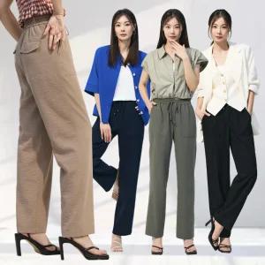 메시제이 올데이 팬츠 4종 여름 밴딩 일자 바지 슬랙스 빅사이즈 여자 키작녀 결혼식하객룩 등하원룩