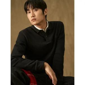 [빈폴] 캐시미어 혼방 니트라이크 칼라넥 티셔츠 - 블랙 (BC4941C325)