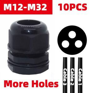 10피스 더 많은 구멍 방수 플라스틱 케이블 글 랜드 M20 x 1.5 견인 M25 나일론 M32 검정색 회색 씰 조인트