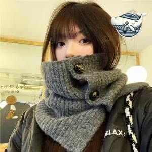 가벼운 착용감 방한 니트 넥워머 귀여운 버튼 방한 니트워머 패션워머 여성넥워머 기모워머